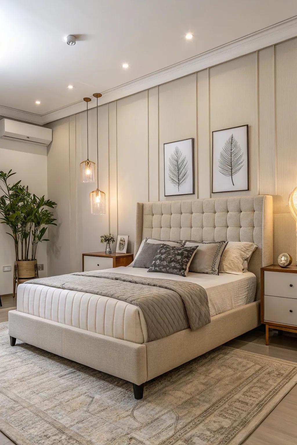 A clean upholstered frame provides an elegant style.