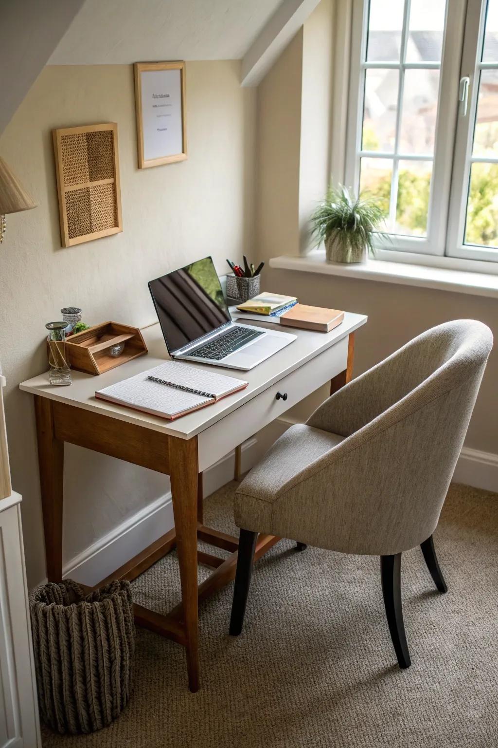 A practical workspace on the landing turns an often-overlooked area into a spot of productivity.