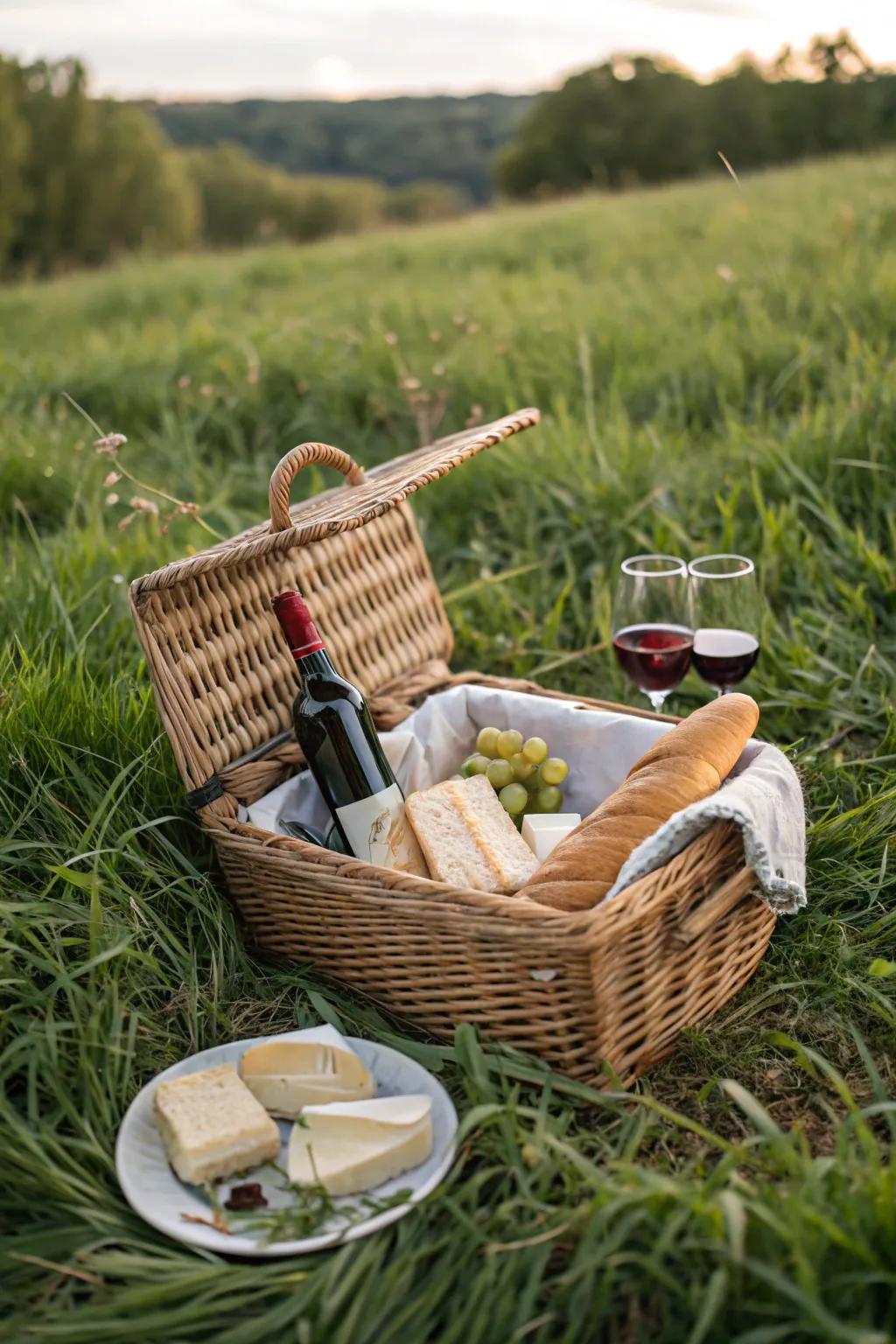 A romantic picnic basket set for an outdoor escapade.