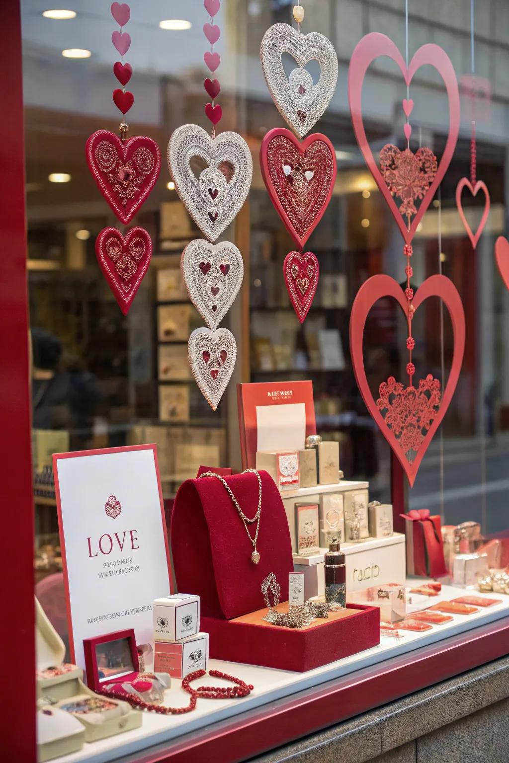 A heartfelt exhibit of Valentine's gift offerings in a store display, inspiring affection and thoughtfulness.