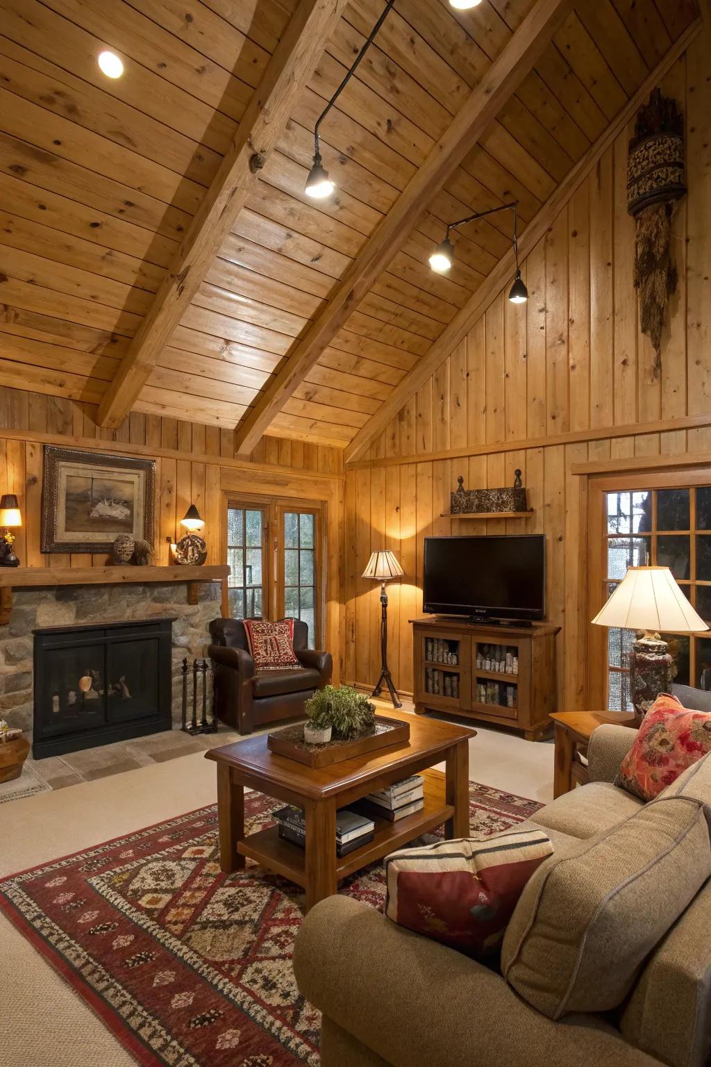 Wood paneling enriches with country charm and warmth.