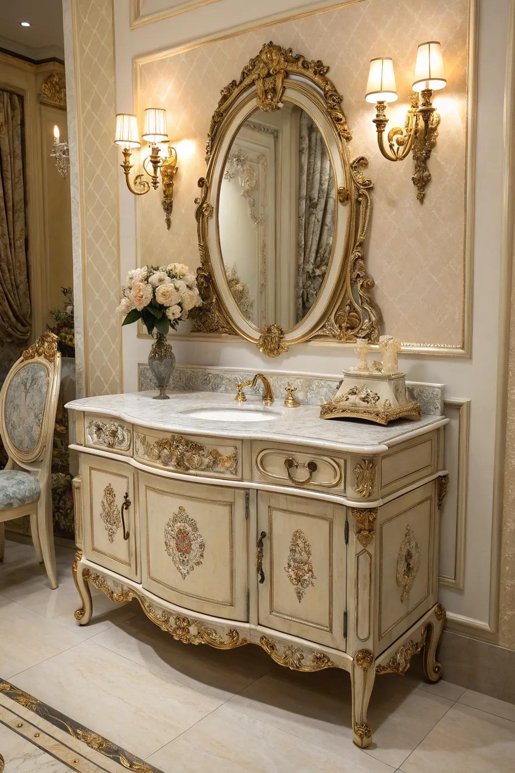 Styles from past eras introduce a regal air to vintage vanities.