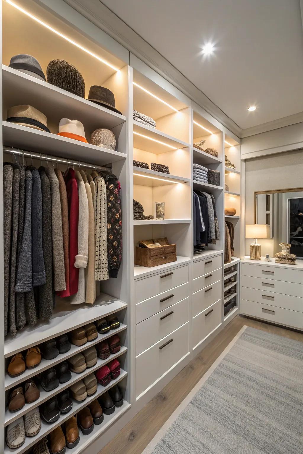 Custom drawers deliver practical solutions for accessory storage.