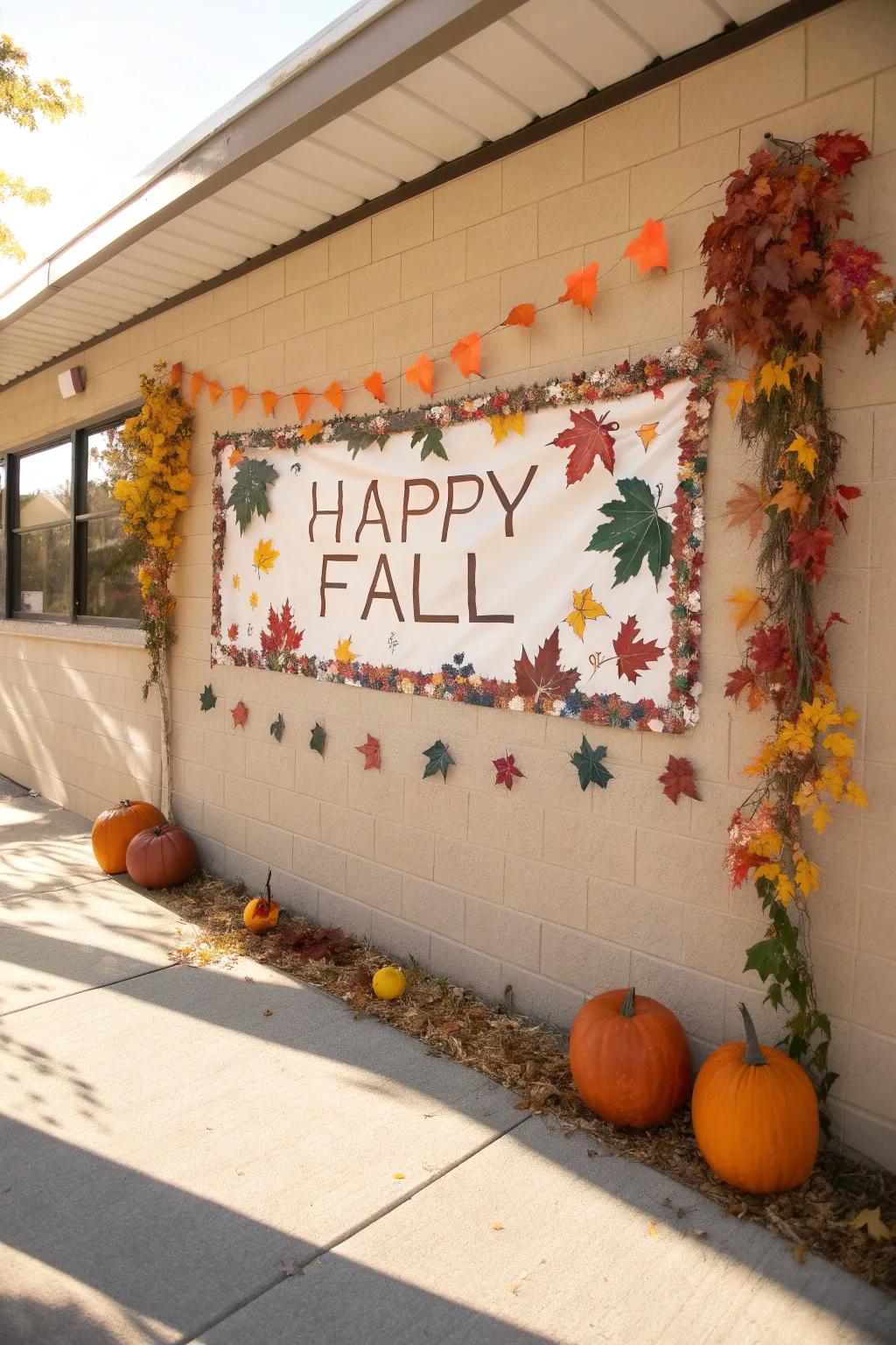 Seasonal decorations on a school wall