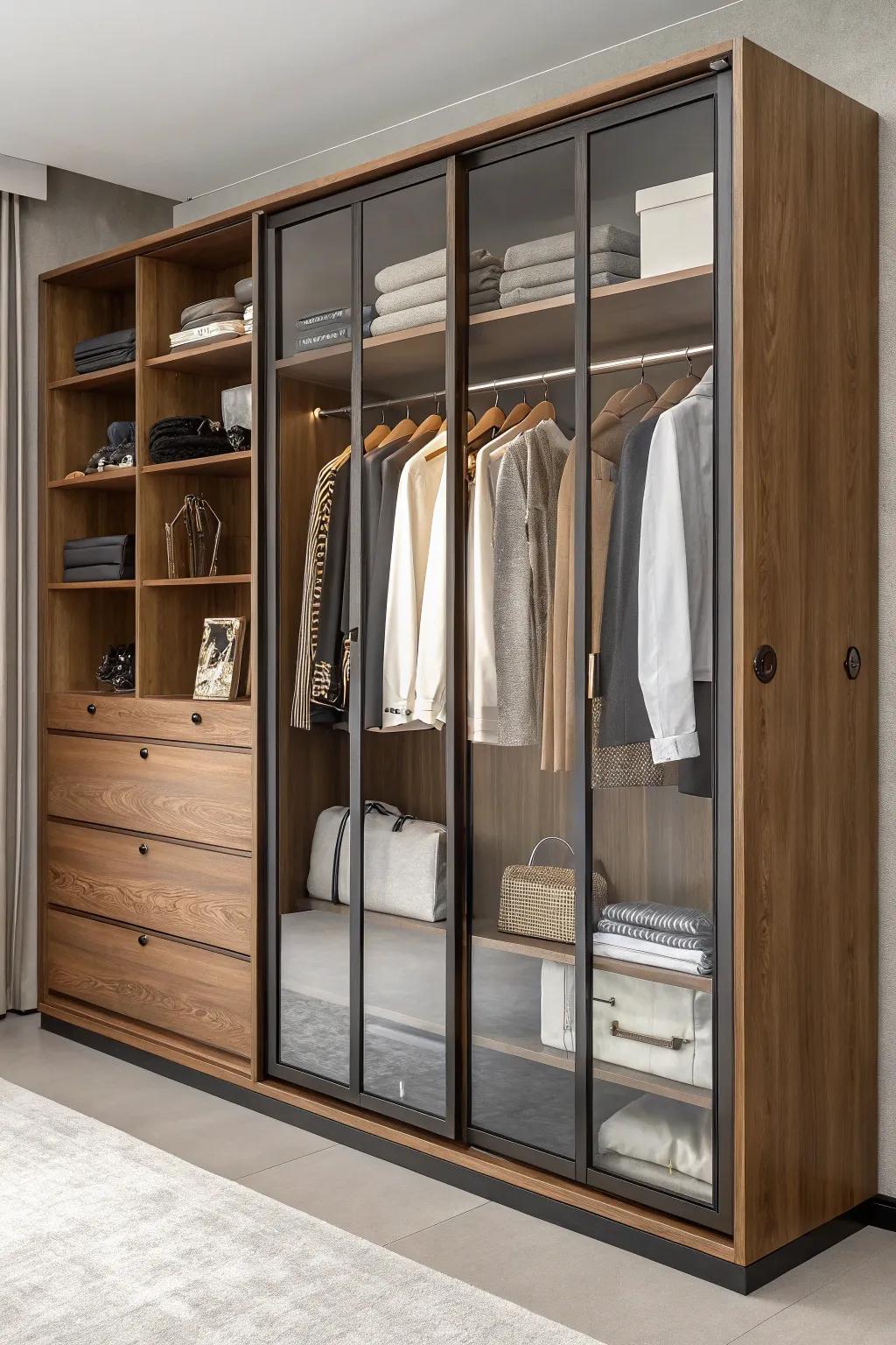 A wardrobe showcasing a combination of materials for a contemporary design.