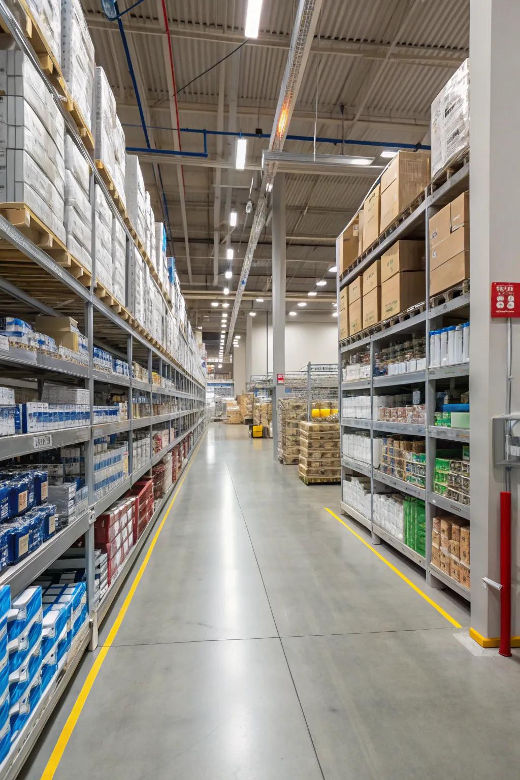 Spacious aisles improve navigation and operational efficiency.