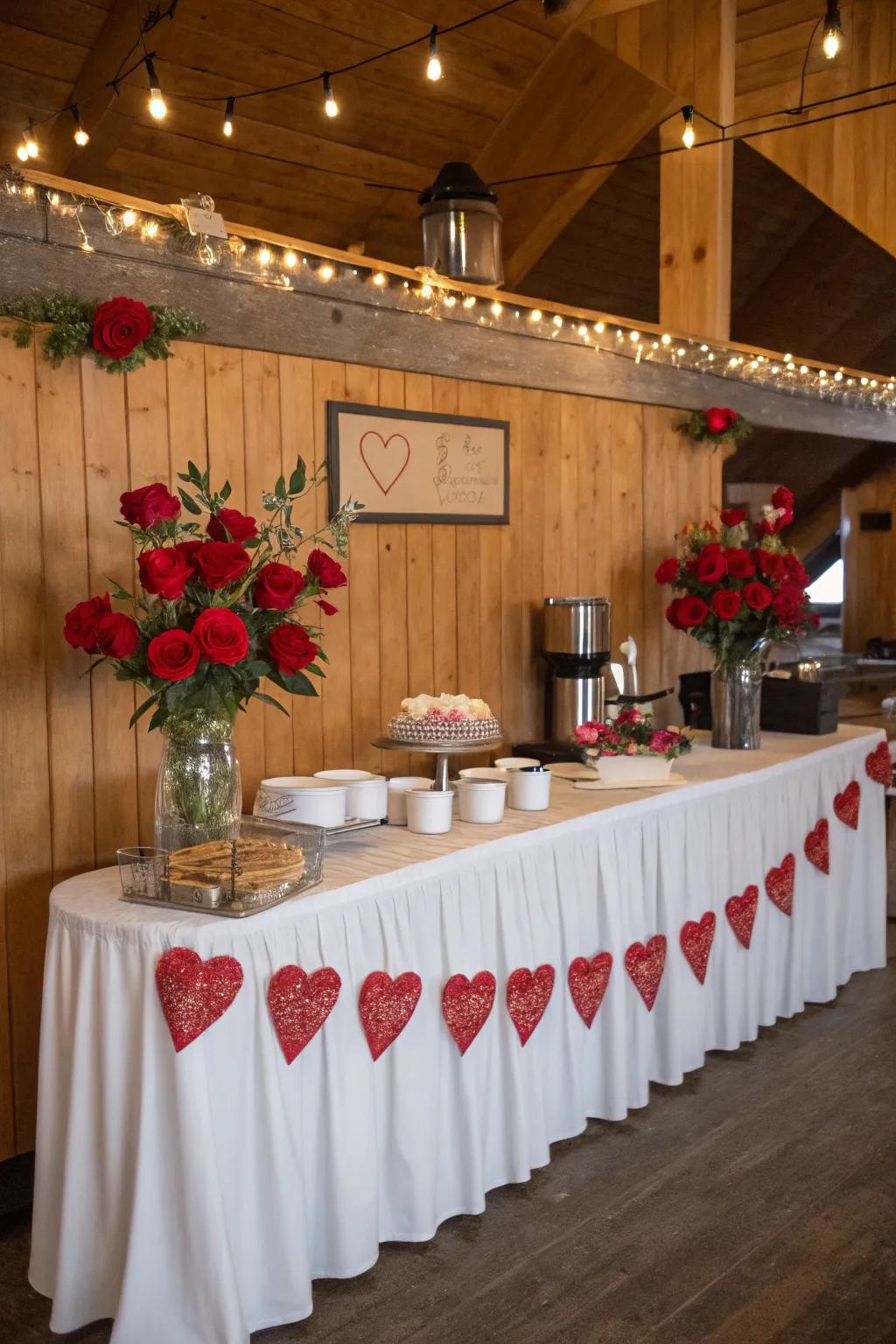 Sentiment-imbued themed motifs at a wedding coffee occasion.