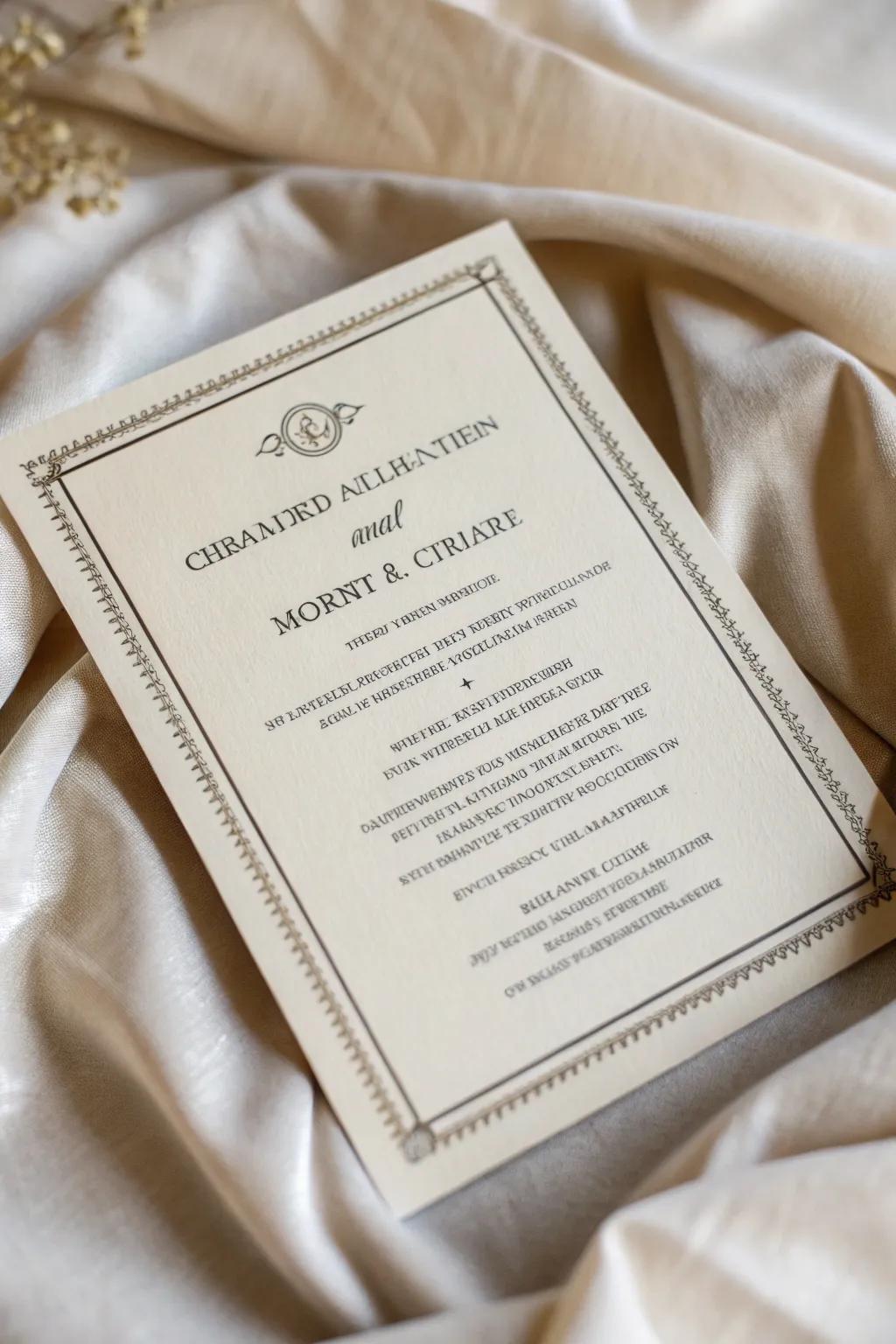 Traditional wedding invitation with a timeless arrangement.