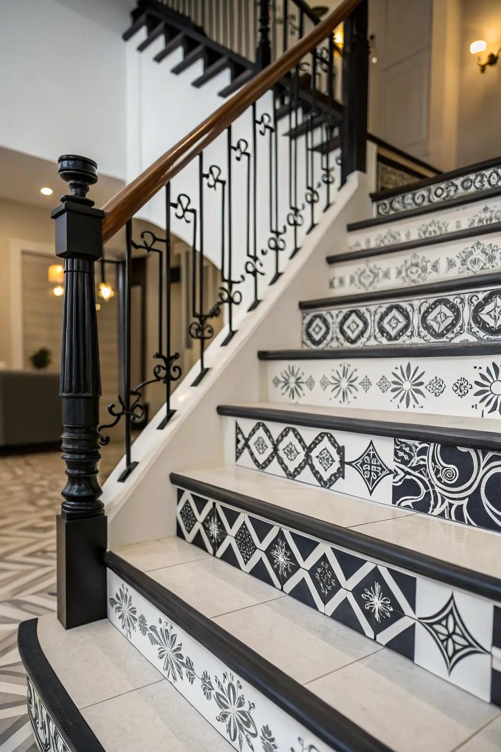 A chic solitary hue palette grants this stairway a modern, sophisticated visage.