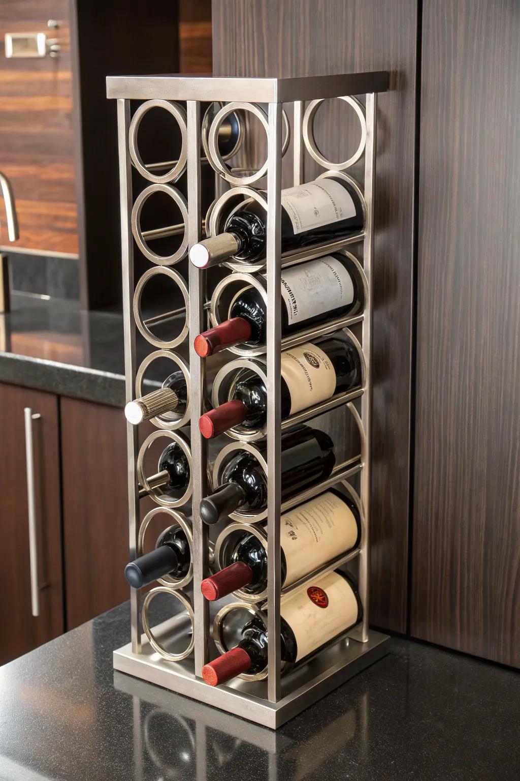 This handcrafted welded spirits rack adds style and functionality to your space.