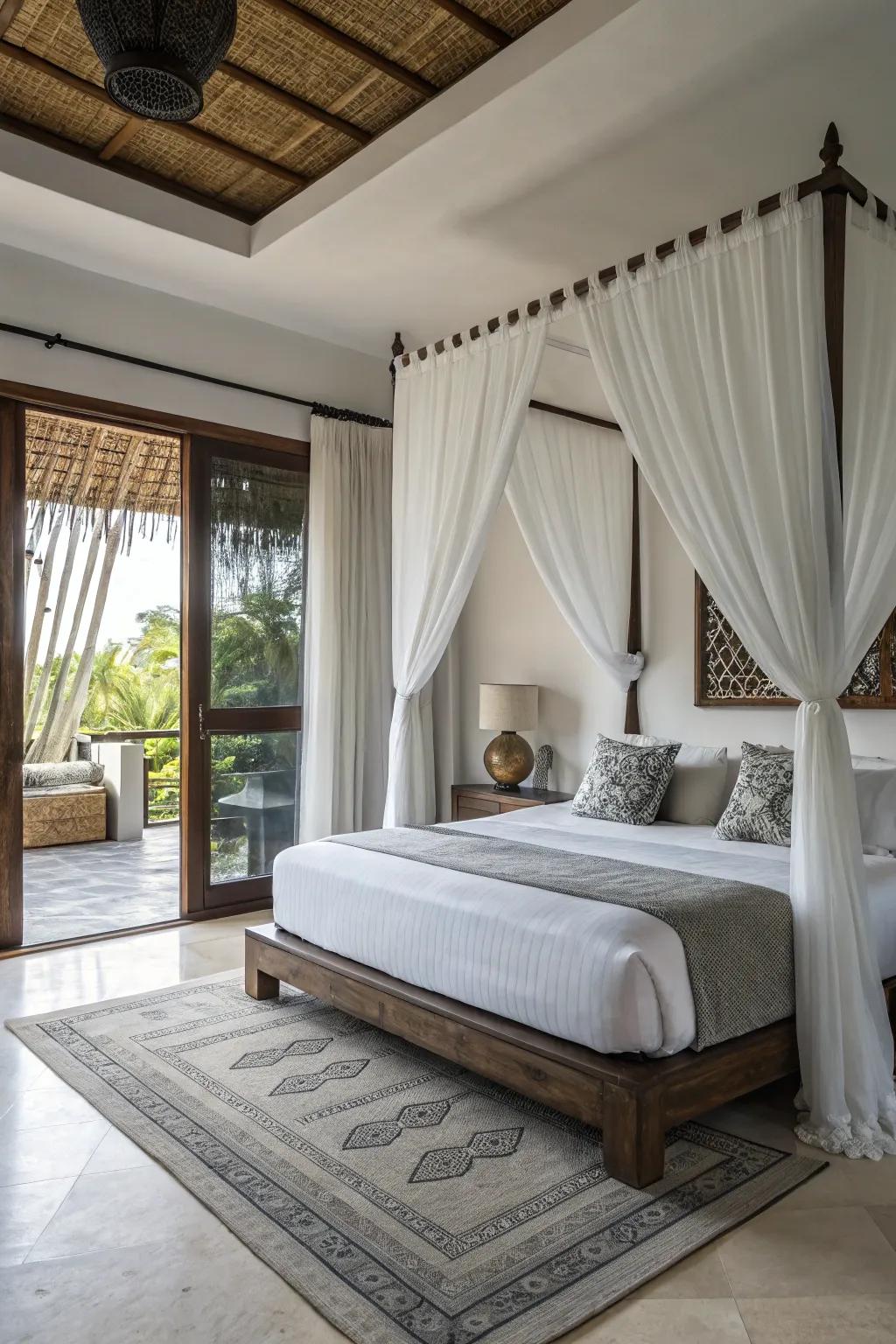 A harmonious blend of current and classic elements using pale drapes.