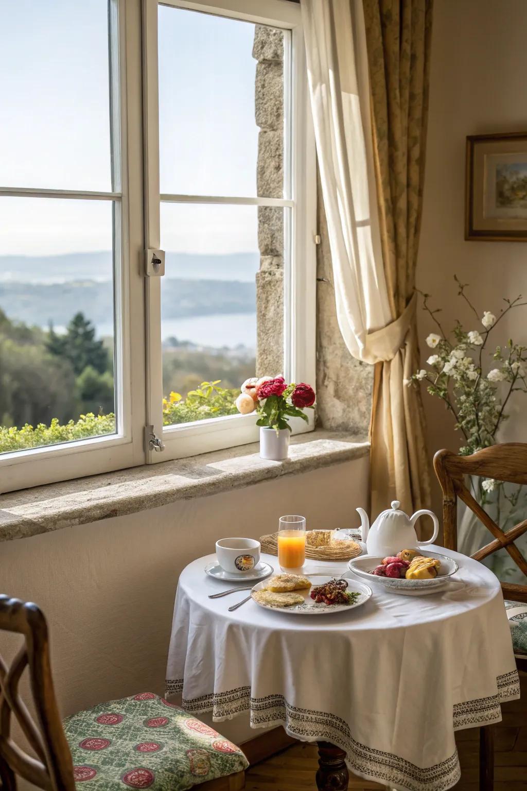 A functional breakfast corner by the window, ideal for morning repasts.