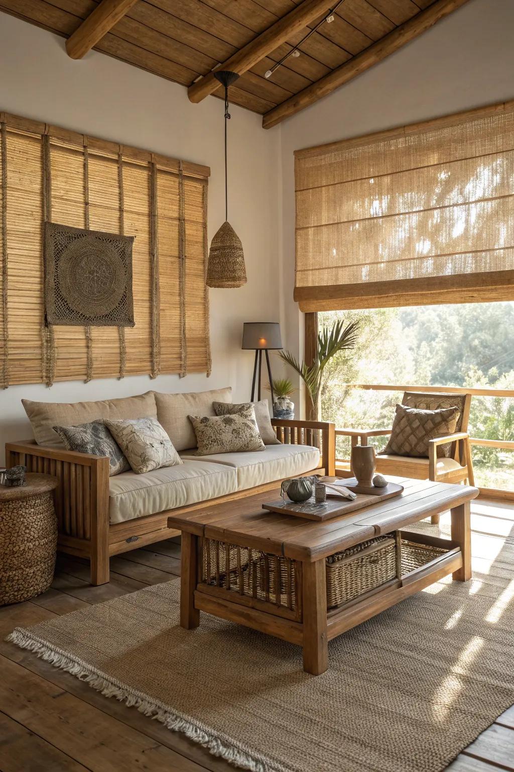 Cultivate warmth with window coverings crafted from natural components.