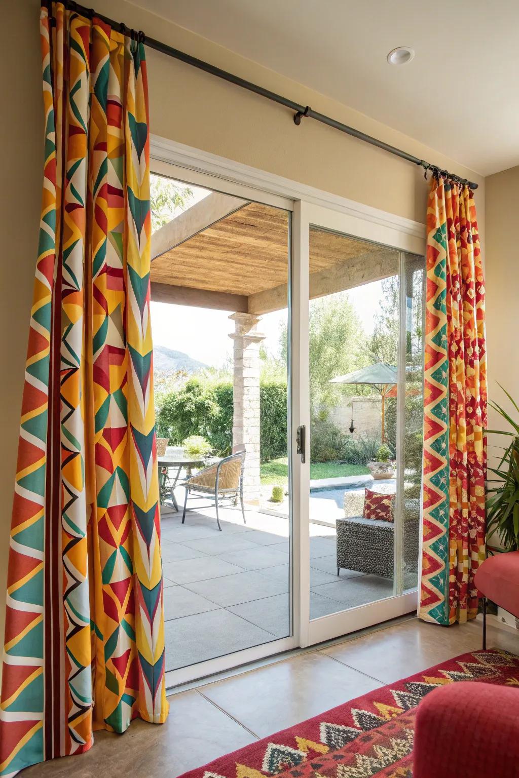Patterned drapes add a fun, decorative highlight.