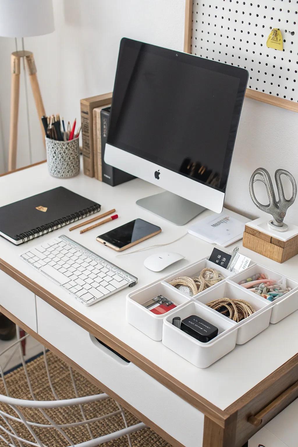 A well-organized desk encourages a productive workday.