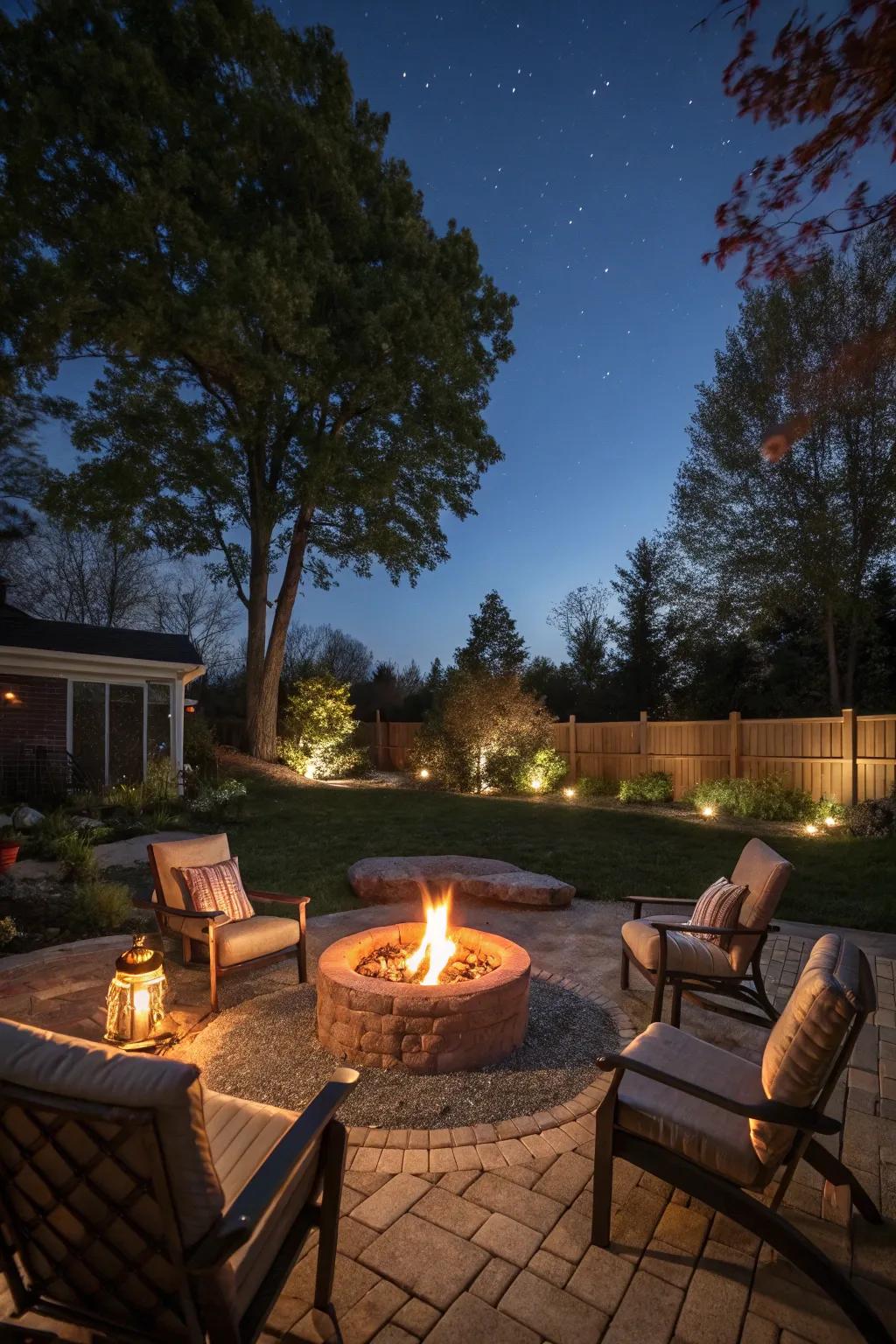 A cozy campfire zone that&rsquo;s great for hanging with friends in the evening.