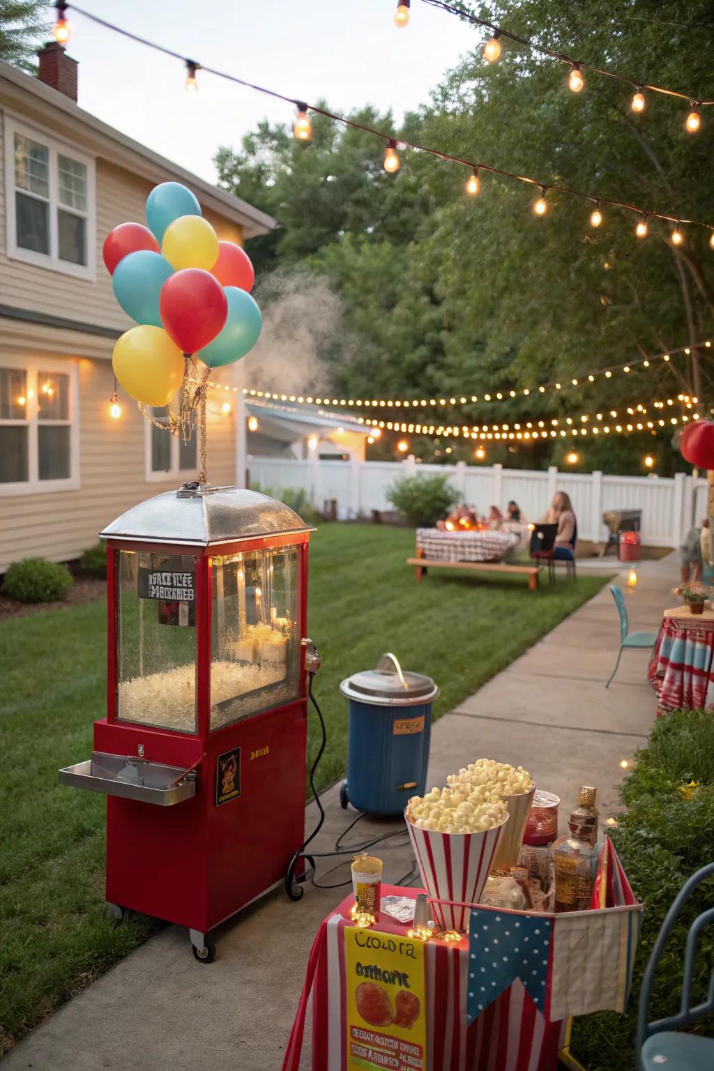A fun-filled carnival scene in the backyard with games and treats.