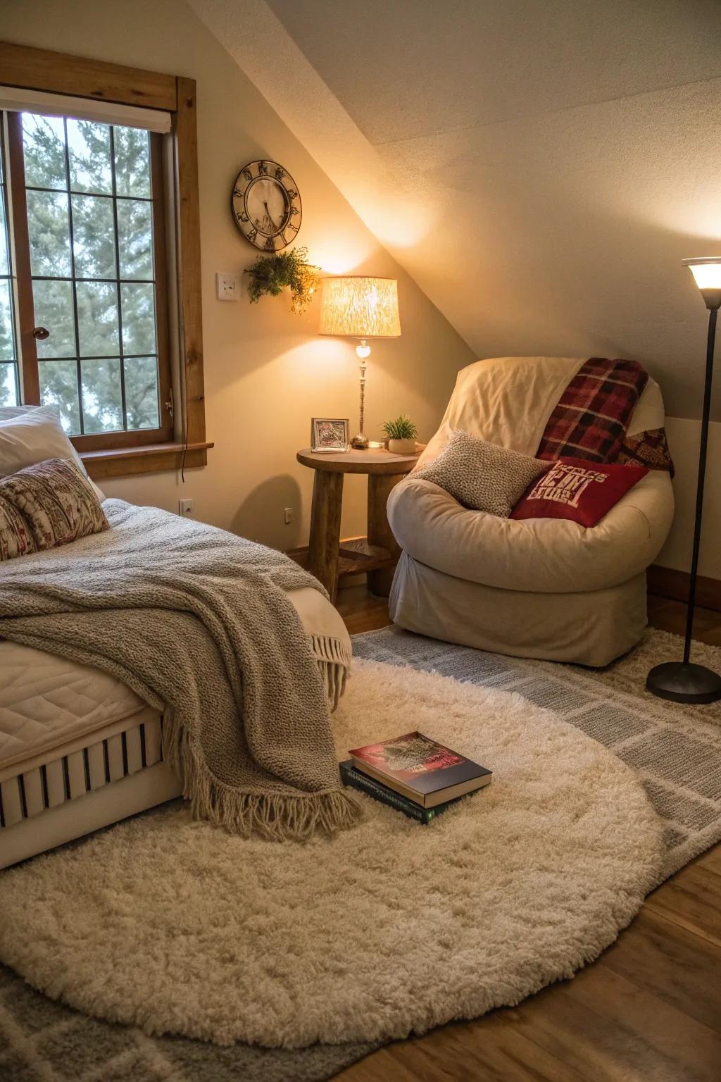 A plush rug defining a cozy space, perfect for relaxation.