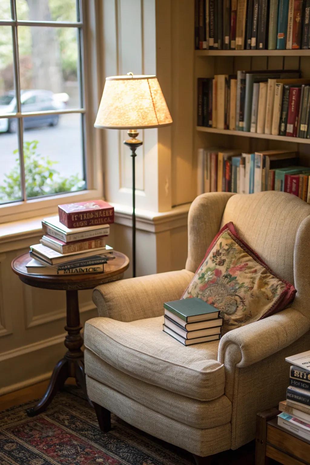 A snug reading nook for a peaceful escape.