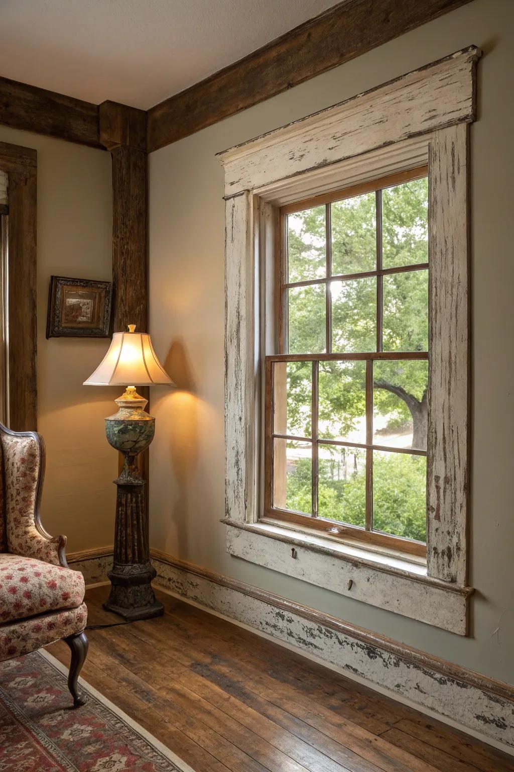 Weathered trim infuses character and vintage charm.