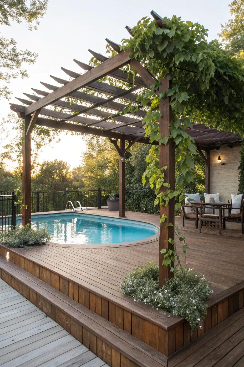 A garden trellis offers chic shade for sunny days.