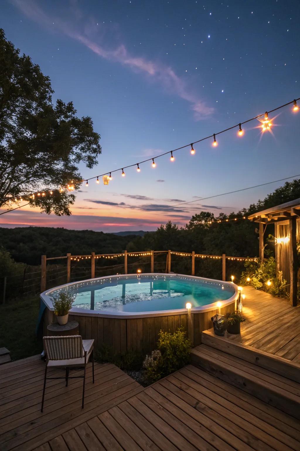 Ambient lighting sets the mood for nighttime enjoyment.