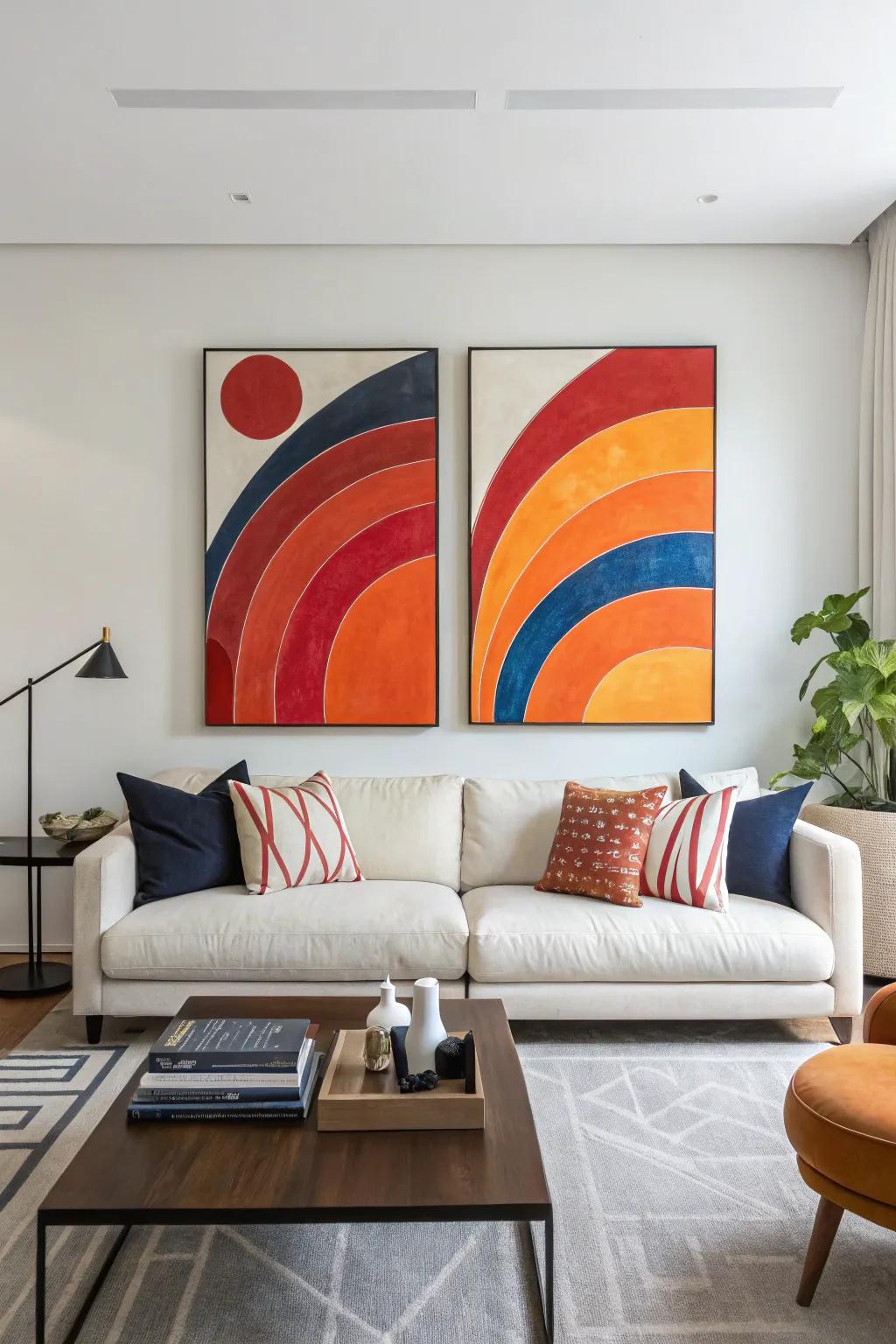Multi-panel pieces offer balance and symmetry.