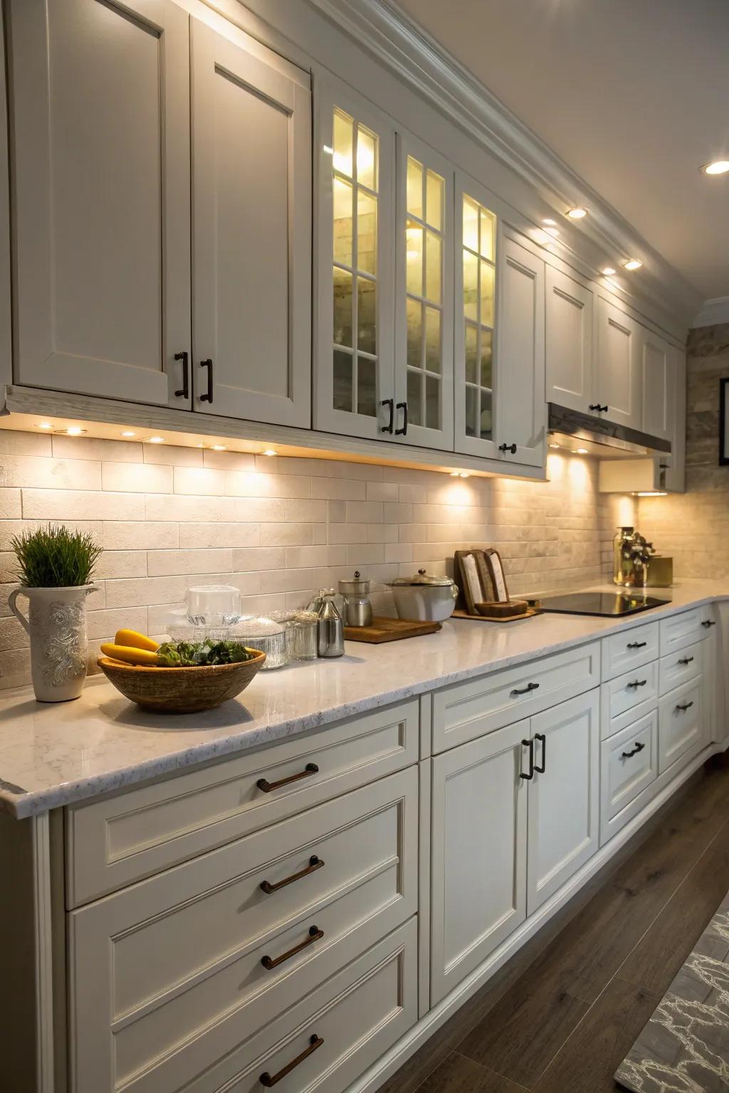 Under-cabinet lighting adds style and practicality.
