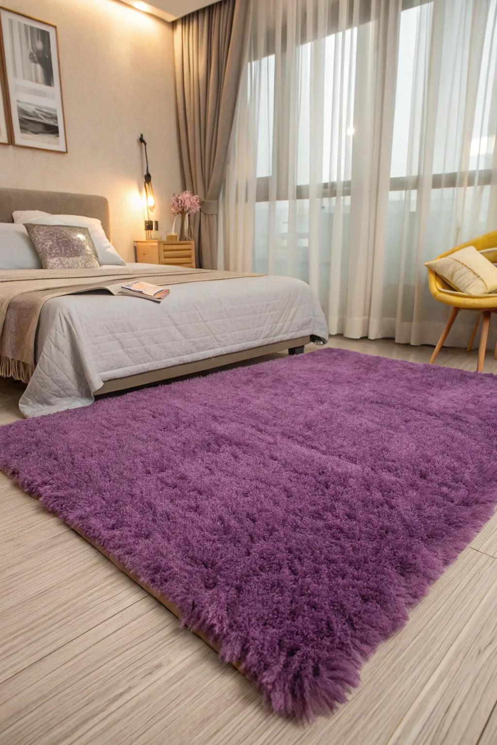 Step into comfort with a soft purple rug.