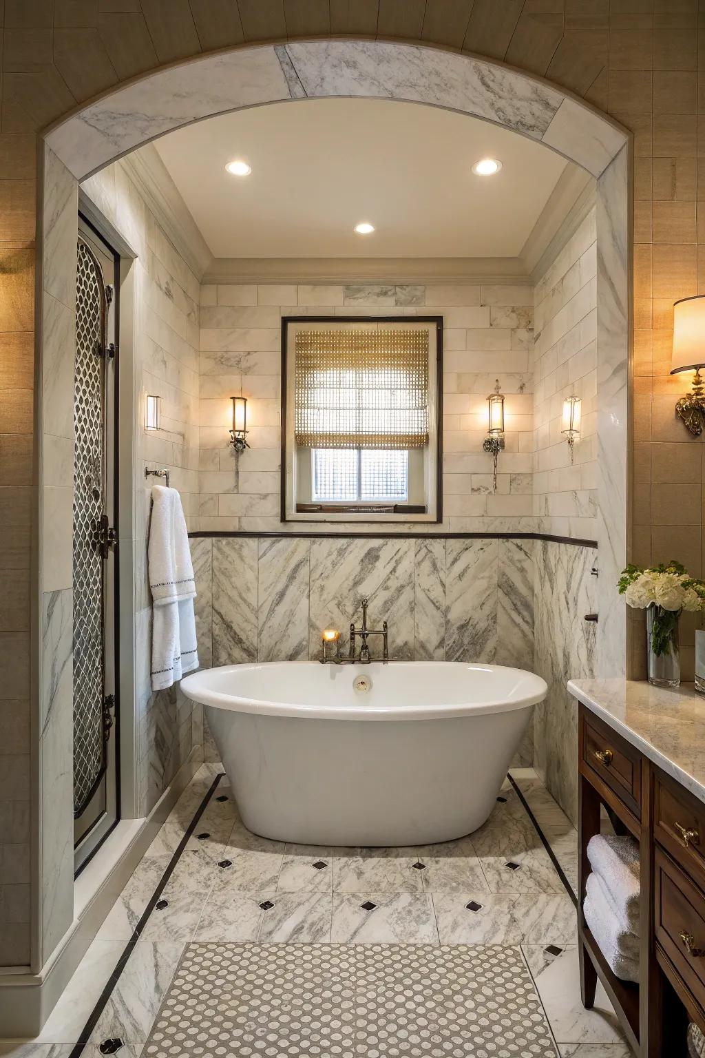 Indulge in opulence with an independent tub in your alcove.