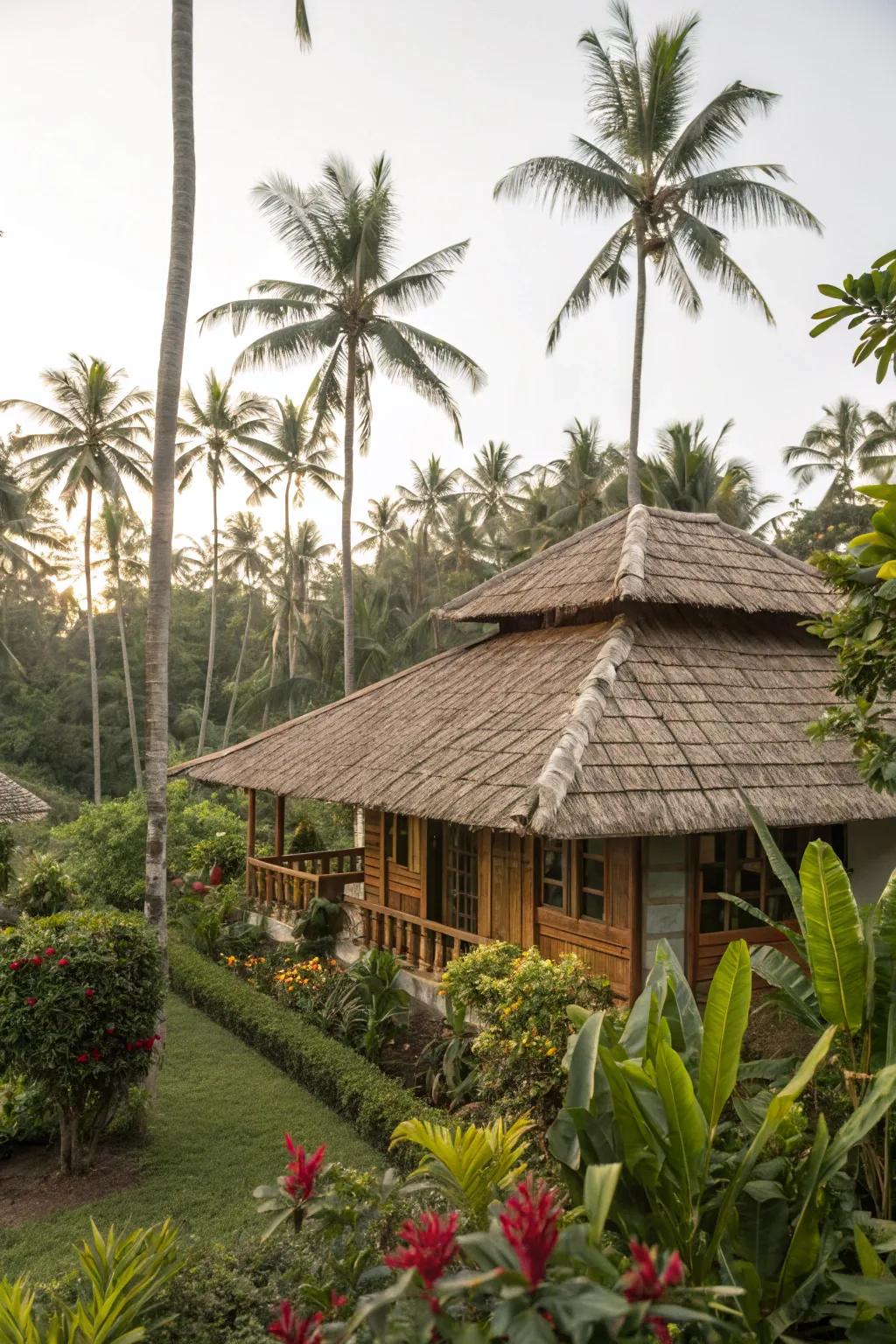 Cane roofs are a sustainable option for tropical environments.
