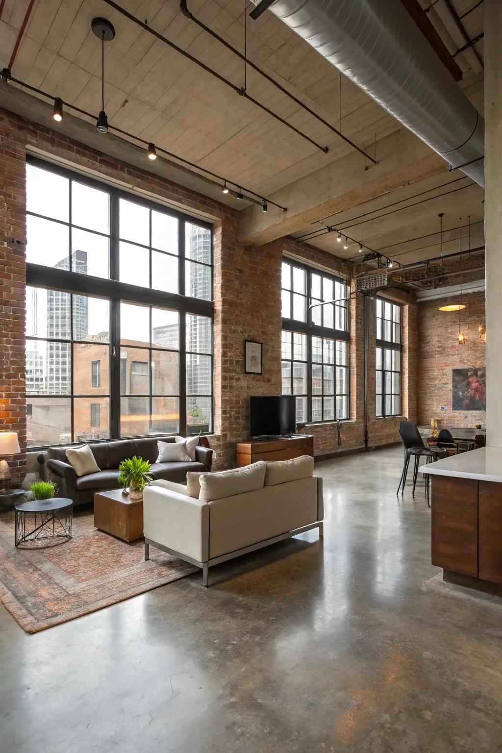 Unique concrete floors introduce an industrial edge to contemporary apartments.