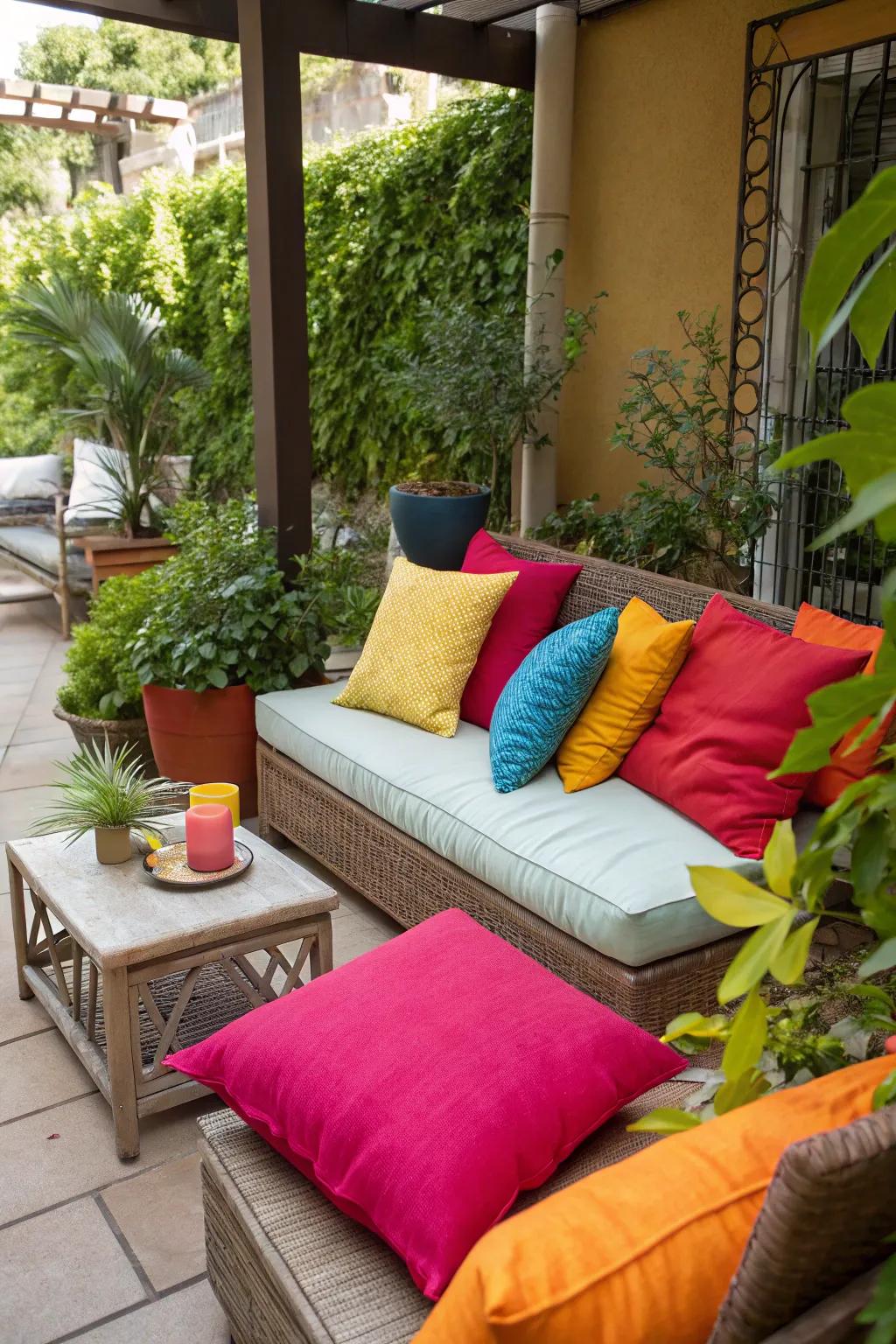 Handmade cushion covers add a personal touch to your patio décor.