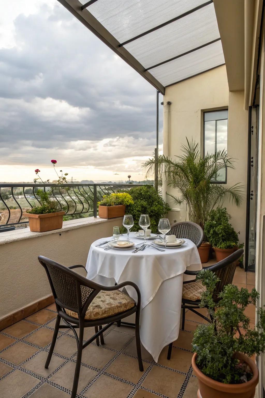 A quaint eating space is idyllic for alfresco meals.