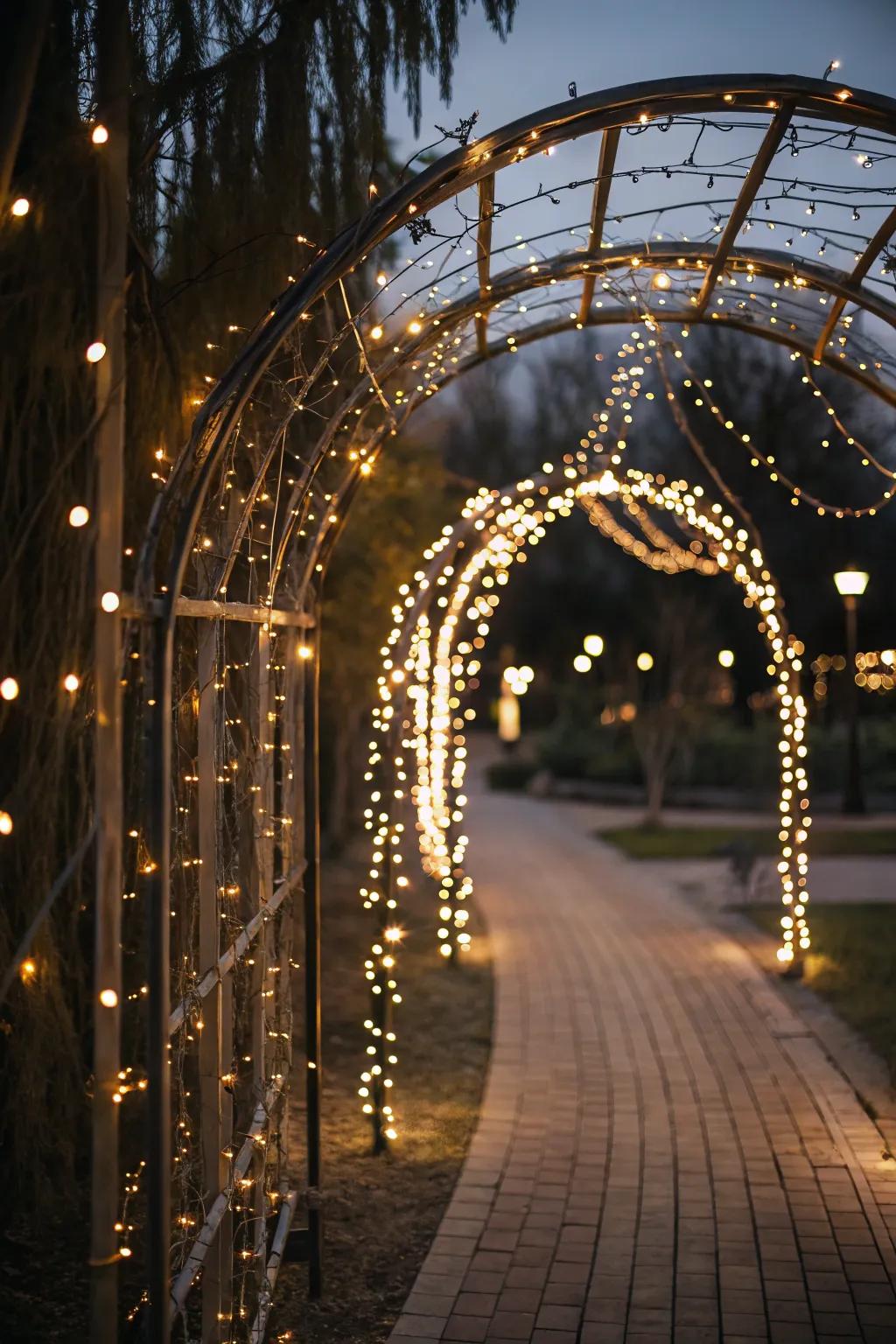 An enchanting arch illuminated by chains of twinkling sprites for a magical mood.