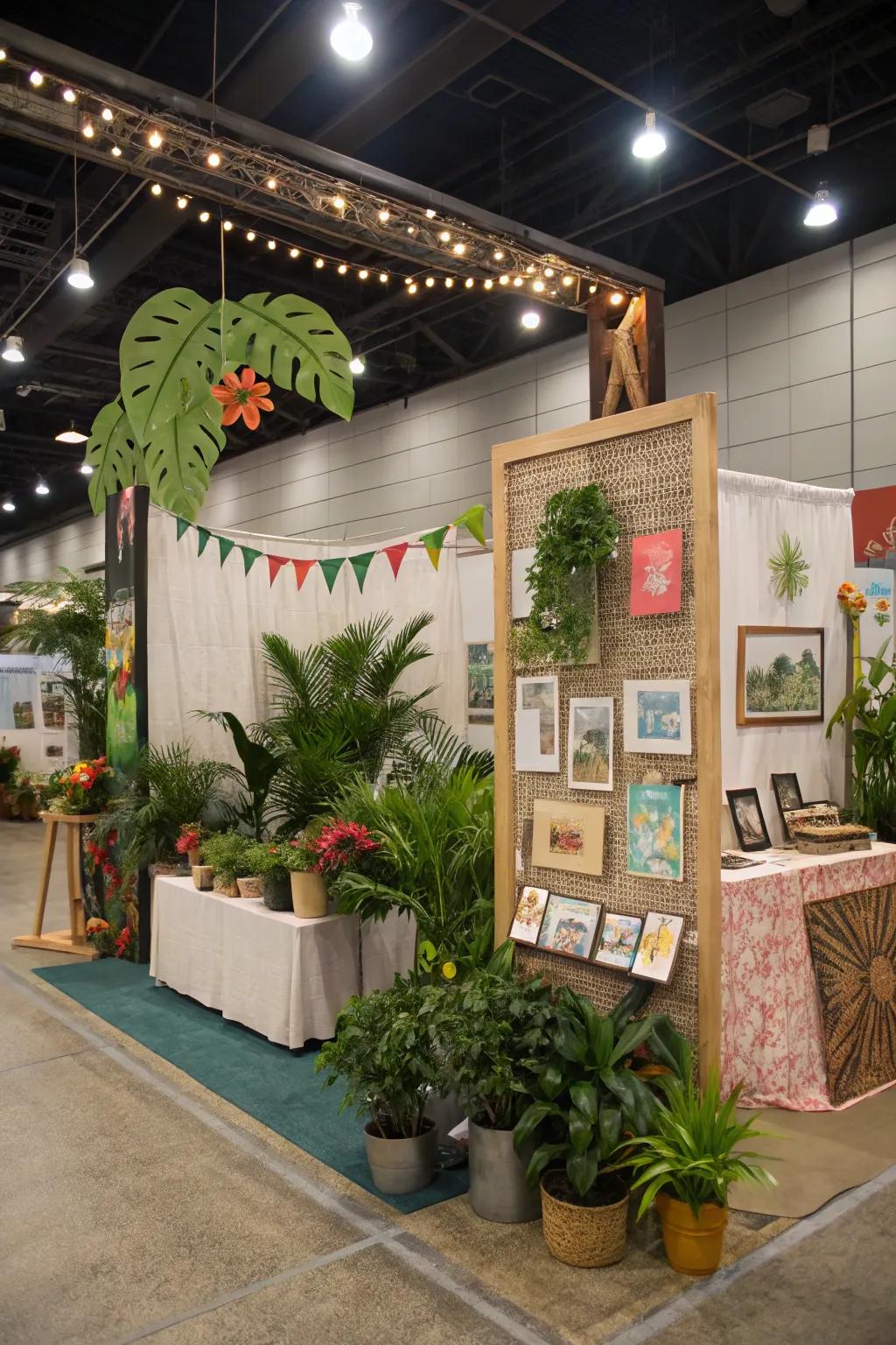 Decorative elements add warmth and personality to the art booth, enhancing its appeal.