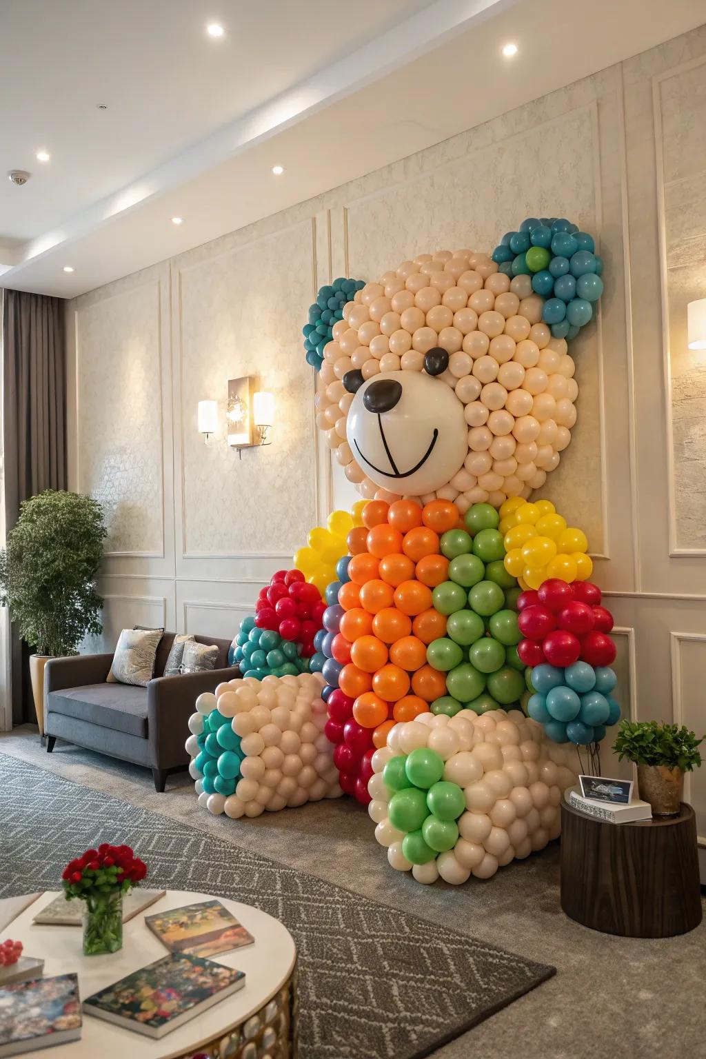 A cuddly bear balloon artwork crafts a delightful focal point.