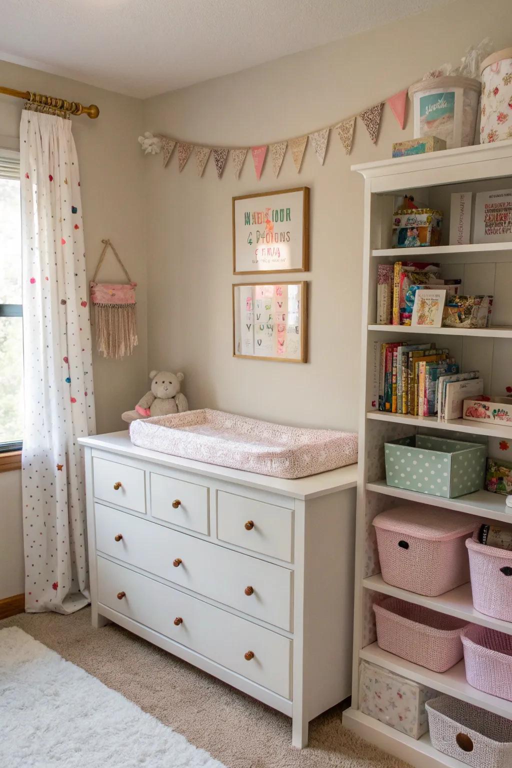 Functional furnishings maintain the room tidy and chic.