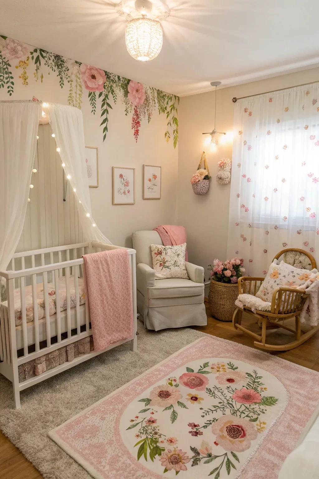 Soft lighting boosts the serene mood of the nursery.