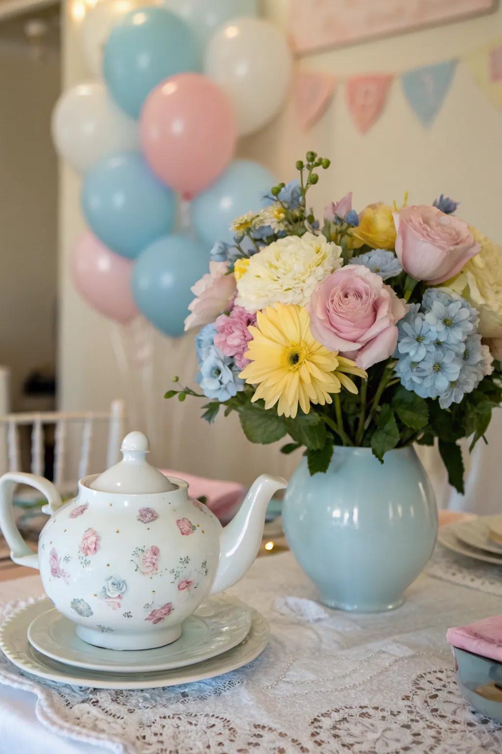 A whimsical retro tea server centerpiece