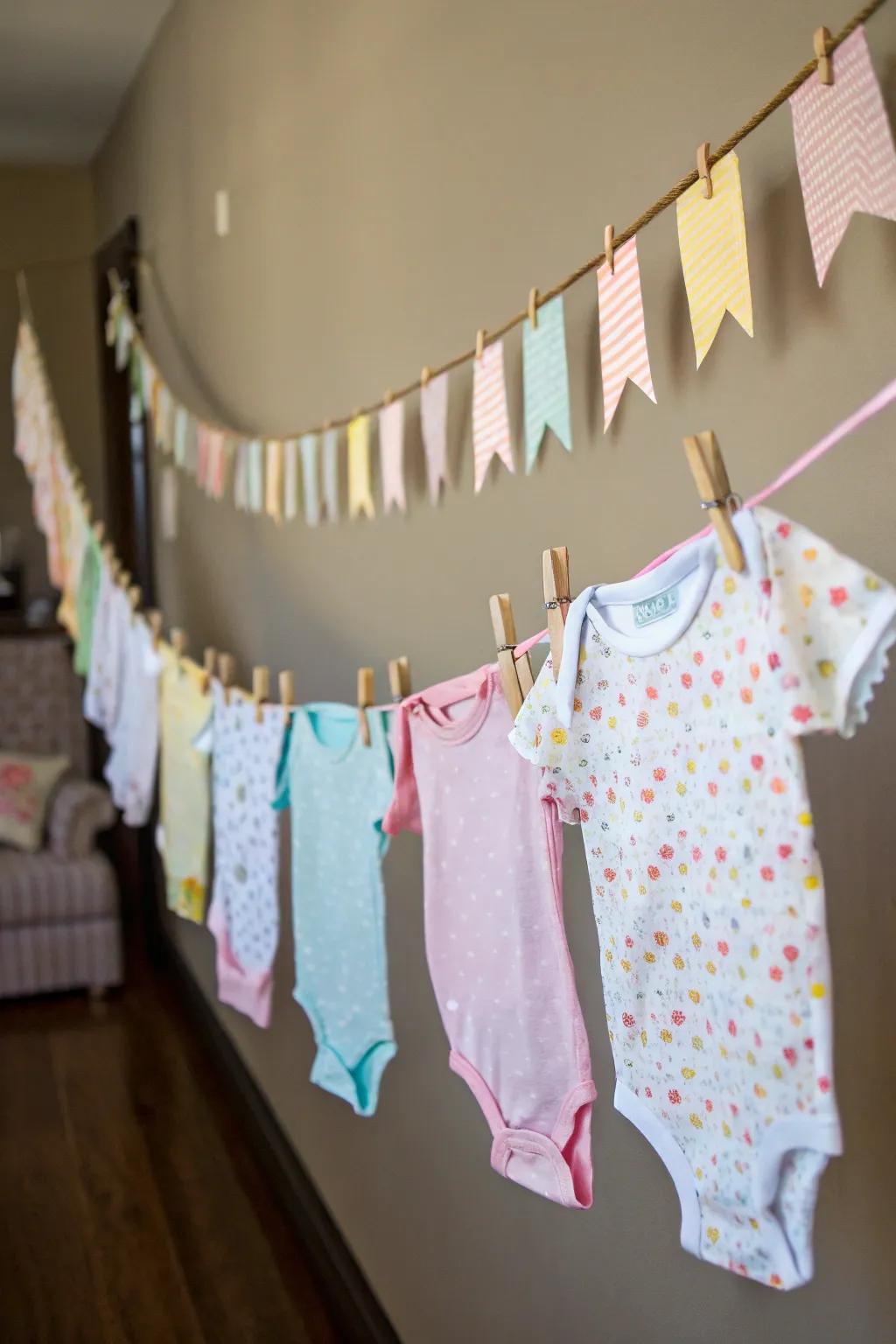 A creative onesie garland, perfect as both a gift and nursery decor.