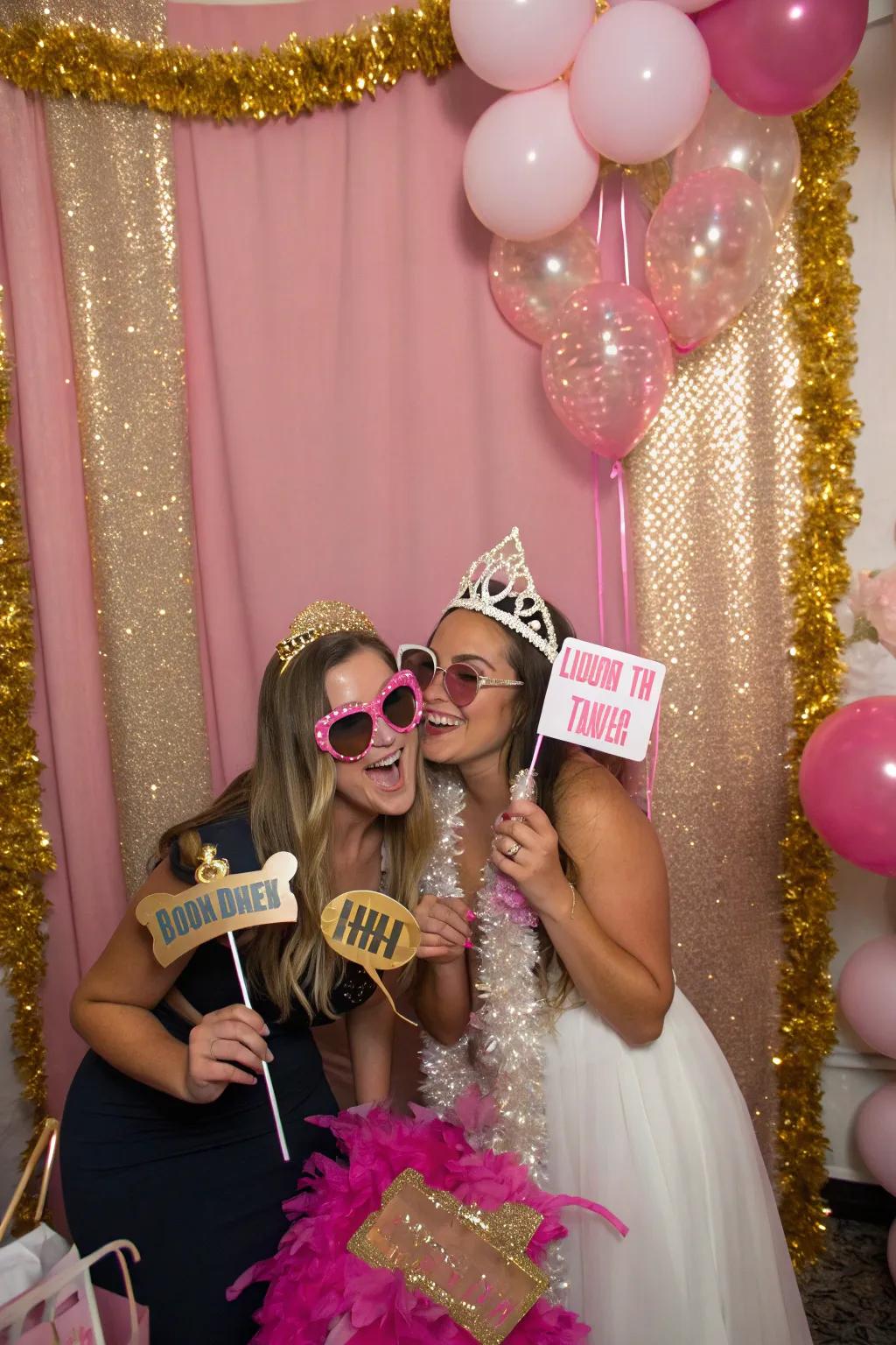 A fun photo booth with themed props and backdrop.