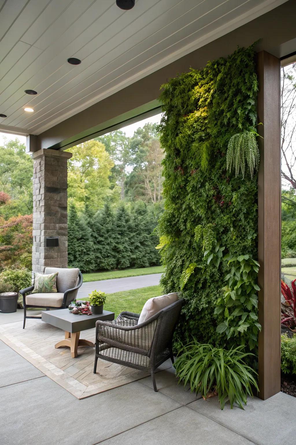 A raised plant display provides a space-saving solution for incorporating greenery.