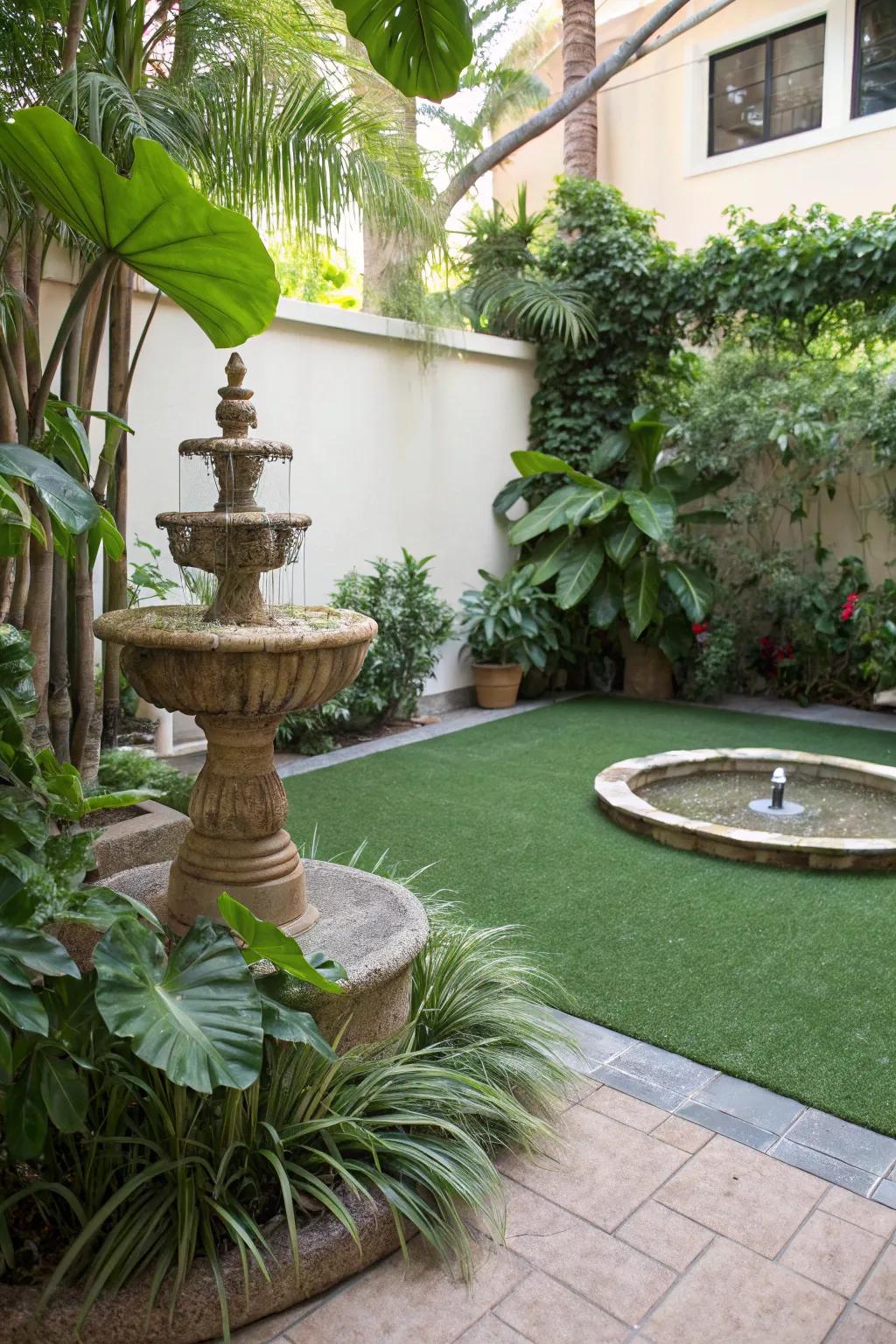 Artificial turf delivers a lush, green rug for your patio throughout the year.