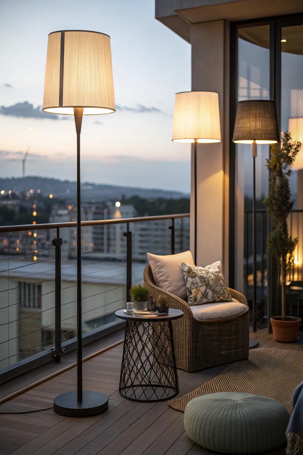 Area lamps offer useful and fashionable lighting for balcony spaces.