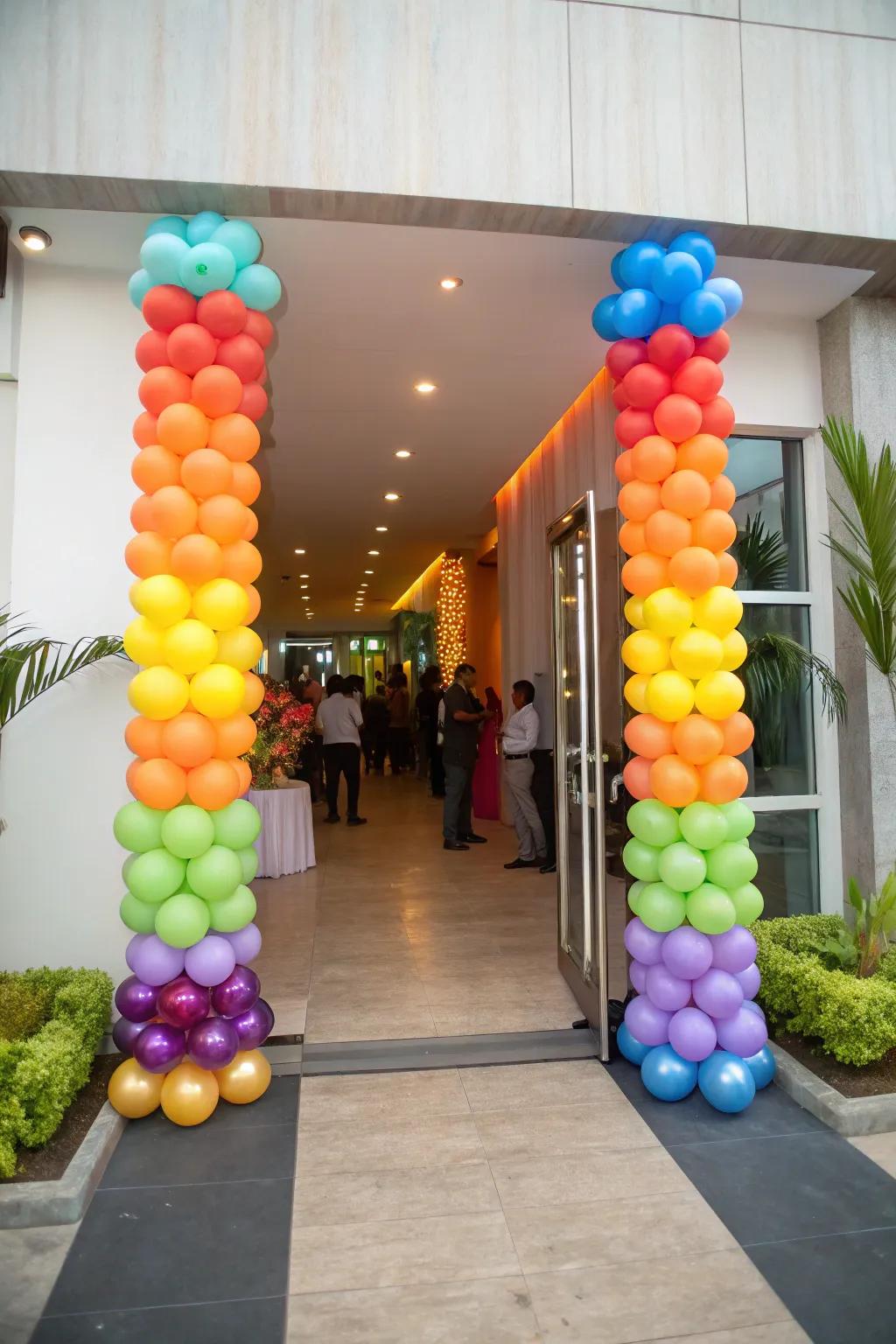 Towering balloon pillars make a striking entrance proclamation.