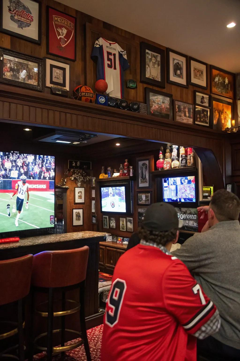 Sports enthusiast spot celebrates your passion with memorabilia and games.
