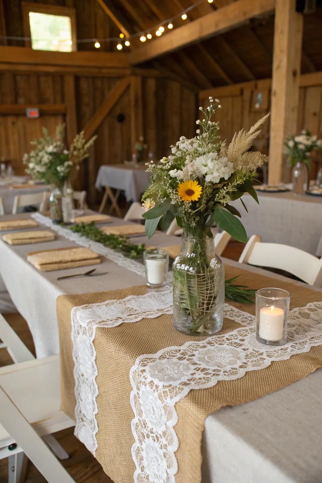 Country table arrangements mix simplicity with elegance.