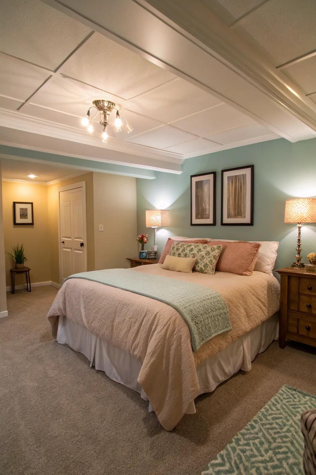 A cozy bedroom creates a peaceful retreat.
