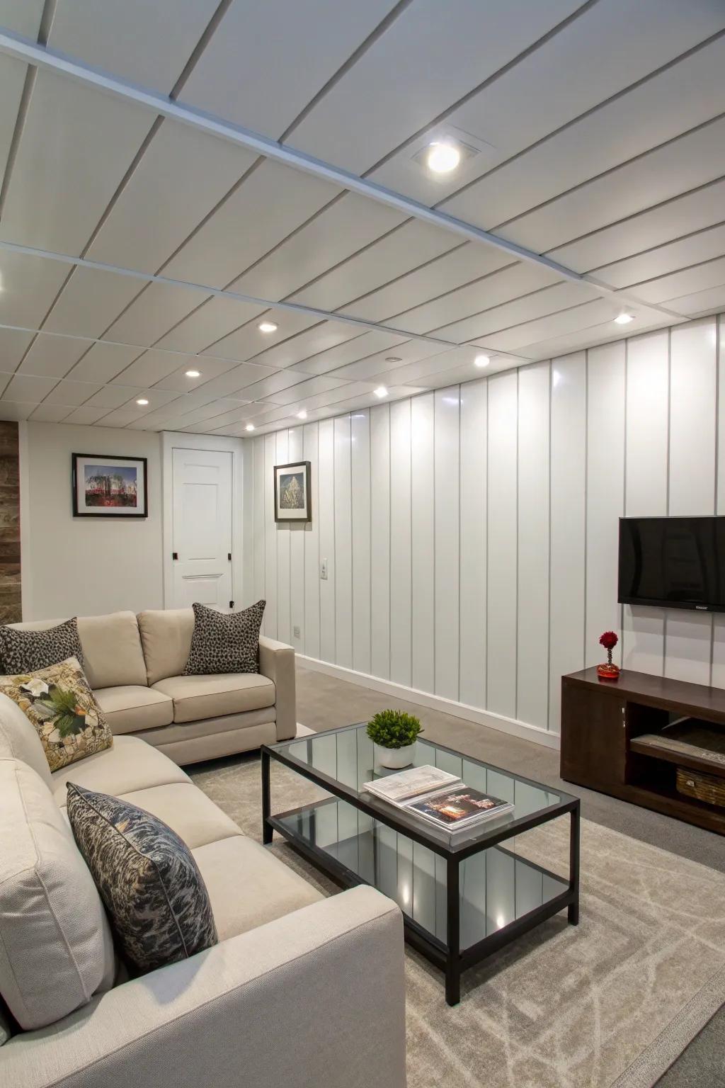 PVC panels provide a durable and stylish option for moisture-prone basements.